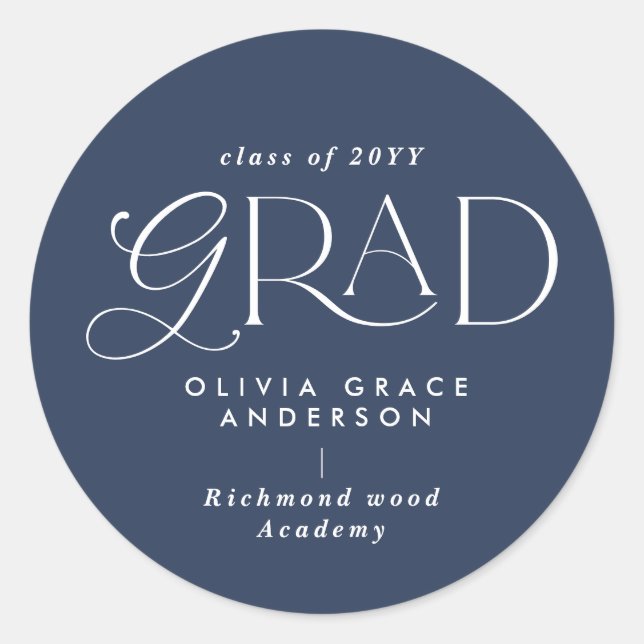 Navy blue multi photo modern contemporary classic round sticker (Front)
