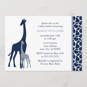 Navy Blue Mum and Baby Giraffe Baby Shower Invitation