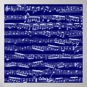 Navy blue music notes poster