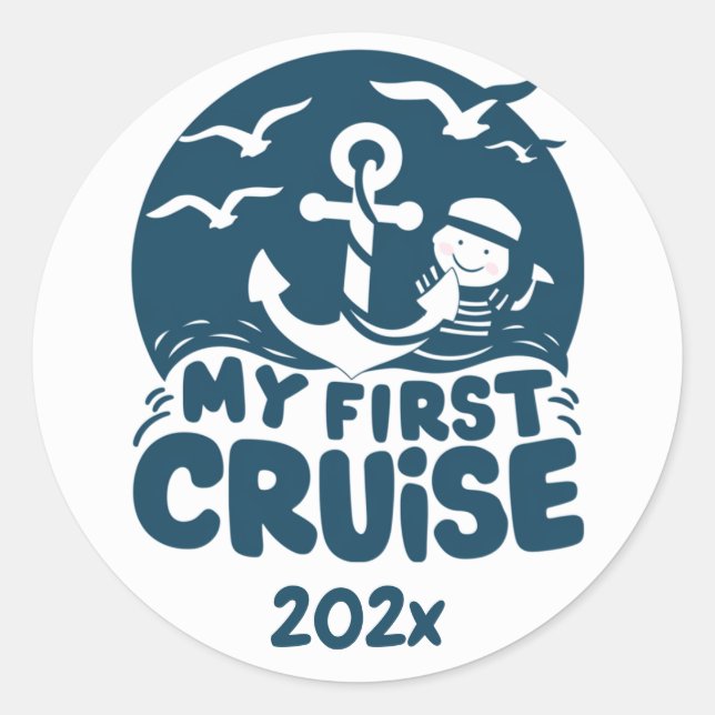 Navy Blue My First Cruise Custom  Classic Round Sticker (Front)