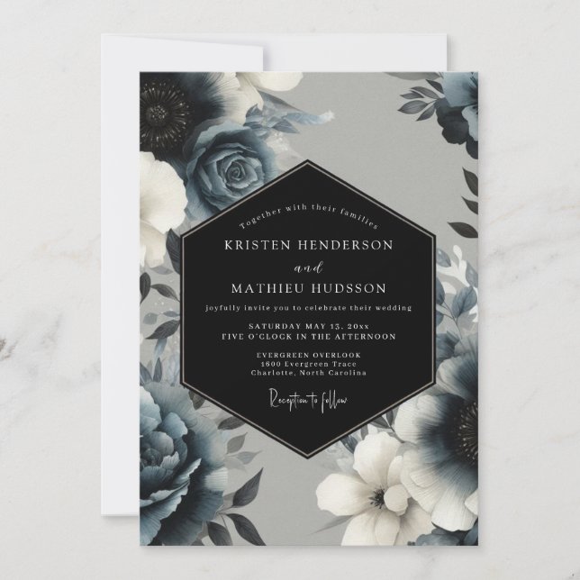 Navy Blue Mystical Winter Wedding Invitation (Front)