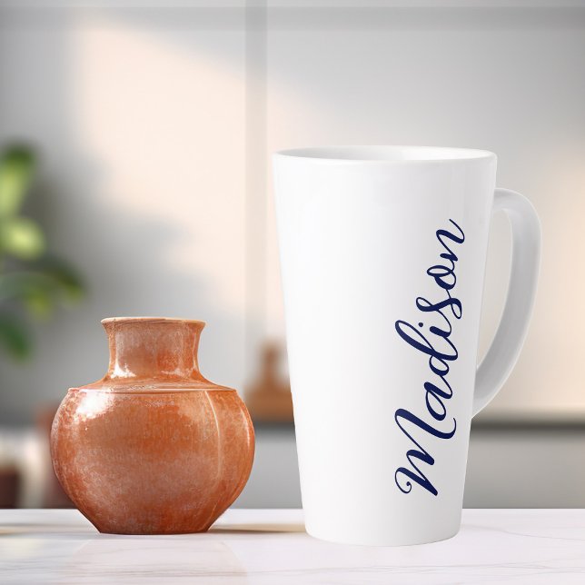 Navy Blue Name Handwritten Script Custom Latte Mug (Creator Uploaded)