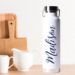 Navy Blue Name Handwritten Script Custom Water Bottle