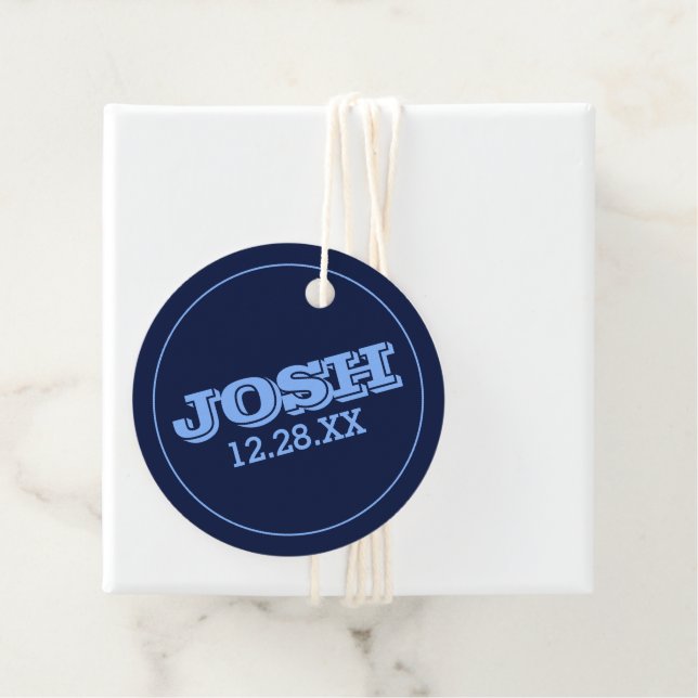 Navy Blue Name Logo Favour Tags (In Situ)