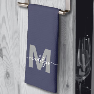 Navy Blue Name Monogram Tea Towel
