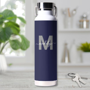 Navy Blue Name Monogram Water Bottle