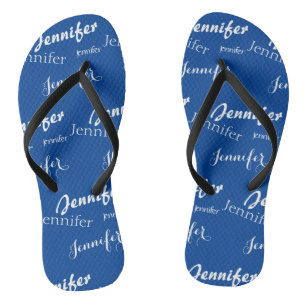 Navy blue name pattern Slim Strap Flip Flops