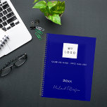 Navy blue name script business logo 2025 planner<br><div class="desc">A classic navy blue background.  Personalise and add your business,  company logo,  a text,  year and personal name.  White letters.  If you want it without text,  use your back-space key to delete.</div>