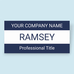 Navy Blue Name Tag No Logo Badge Magnetic or Pin
