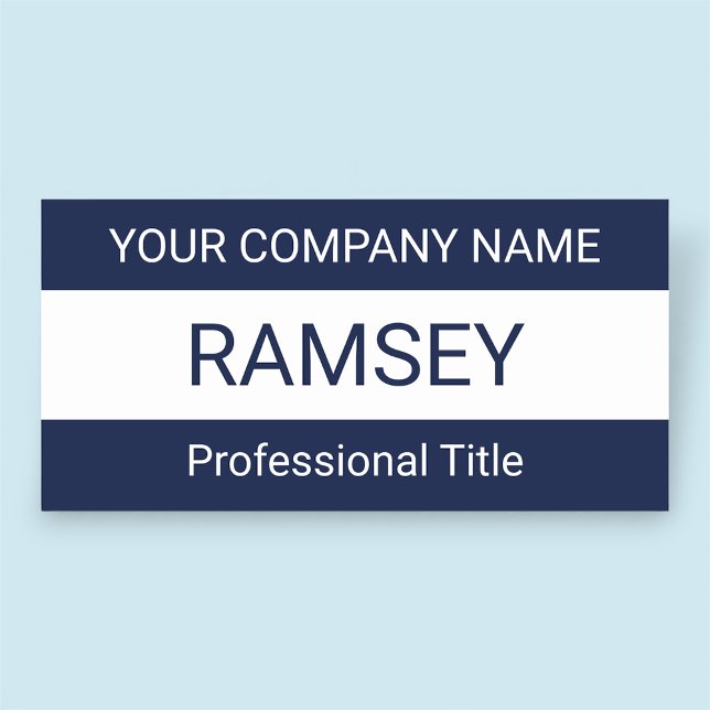 Navy Blue Name Tag No Logo Badge Magnetic or Pin (MISOOK Navy Blue 3 x 1.5 inch Name Tag Modern)