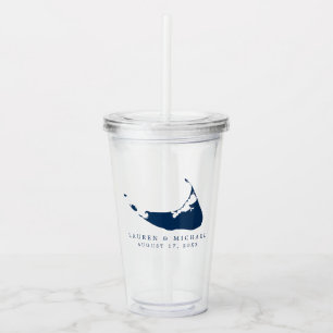 Navy Blue Nantucket Island ACK Wedding Favour Acrylic Tumbler