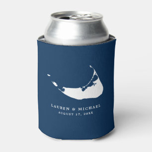 Navy Blue  Nantucket Island Map Wedding Favour Can Cooler