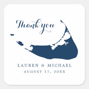 Navy Blue Nantucket Island Map Wedding Reception Square Sticker