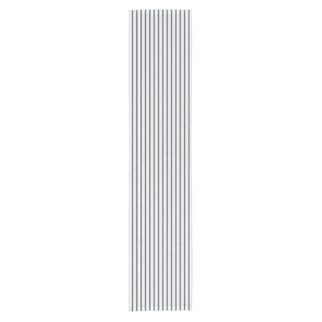 Navy Blue Narrow Vertical Ticking Stripe Short Table Runner (Front)
