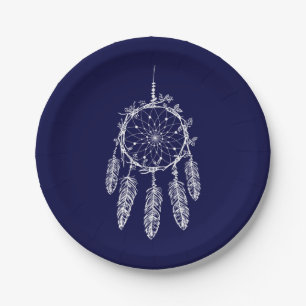 Navy Blue Native American Dream Catcher Wedding Paper Plate