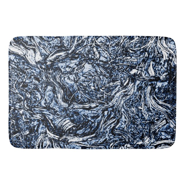Navy Blue Nature Abstract Pattern Bath Mat (Front)