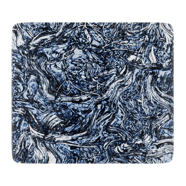 Navy Blue Nature Abstract Pattern Cutting Board (Front)