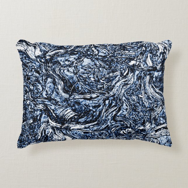 Navy Blue Nature Abstract Pattern Decorative Cushion (Front)