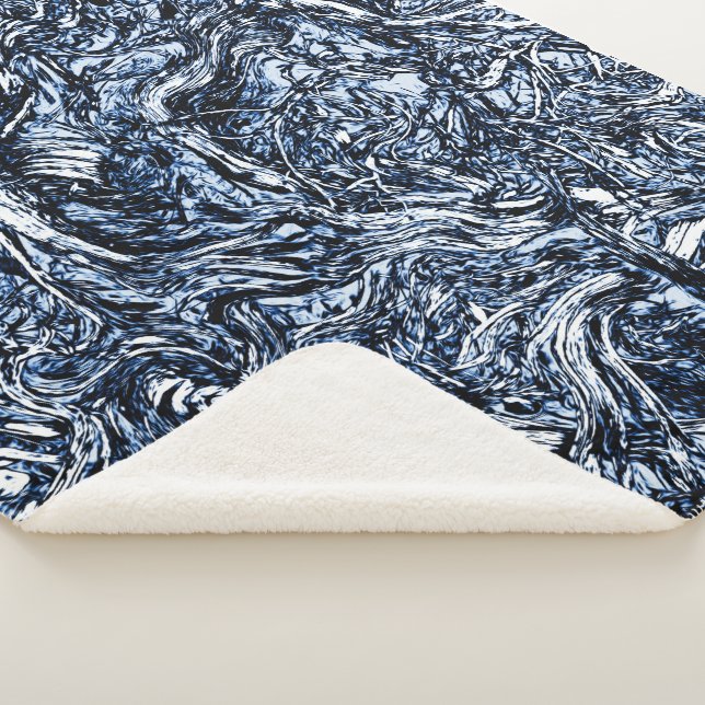 Navy Blue Nature Abstract Pattern Sherpa Blanket (3/4)
