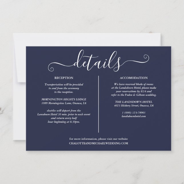 Navy Blue Nautcial Wedding Details Information  Invitation (Front)
