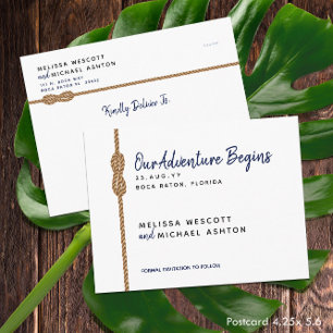 Navy Blue Nautical Adventure Begins Save The Date Announcement Postcard