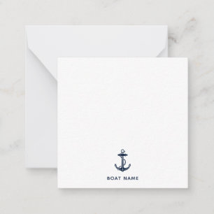 Navy Blue Nautical Anchor Boat Name Custom Card