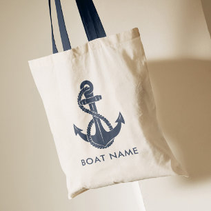 Navy Blue Nautical Anchor Boat Name Custom Tote Bag