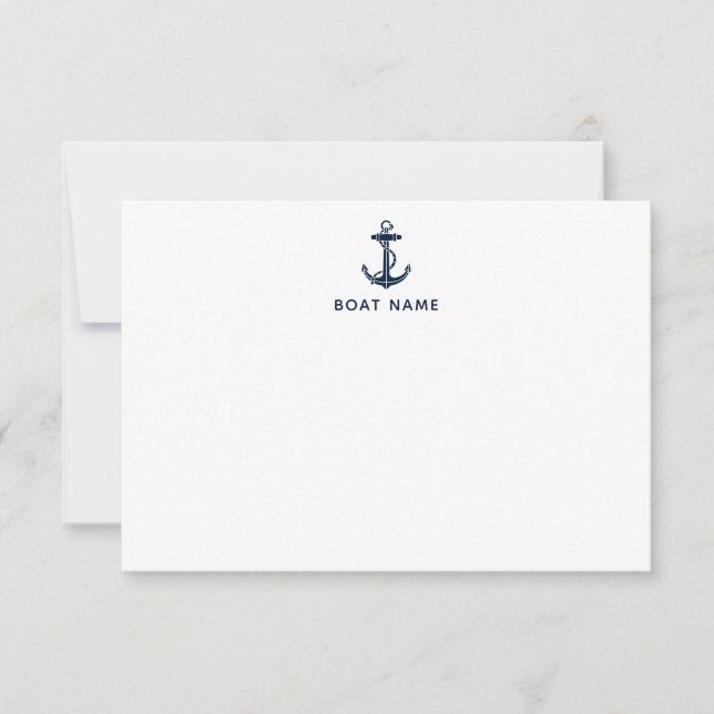 Navy Blue Nautical Anchor Boat Name Summer Cruise Thank You Card (Front)