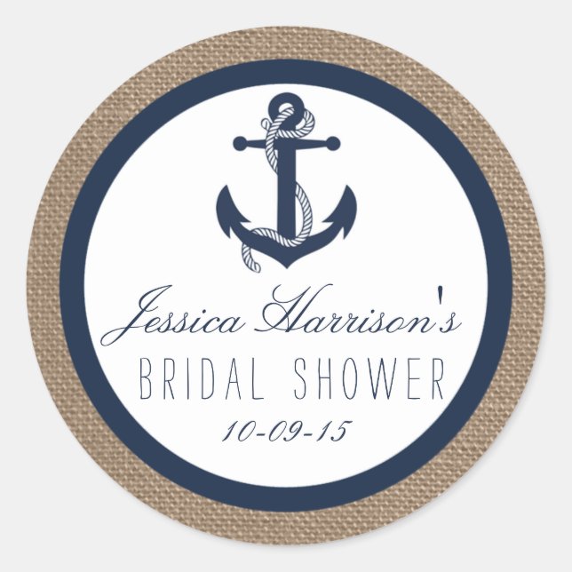 Navy Blue Nautical Anchor Bridal Shower Stickers (Front)