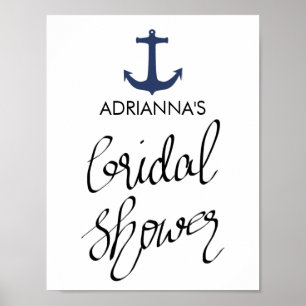 Navy Blue Nautical Anchor Bridal Shower Typography Poster