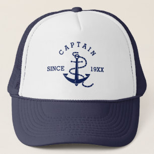 Navy Blue Nautical Anchor Captain Custom Year Trucker Hat