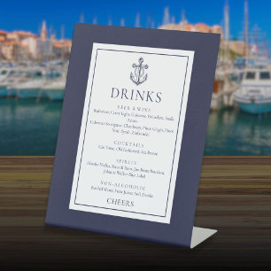 Navy Blue Nautical Anchor Drinks Menu Pedestal Sign