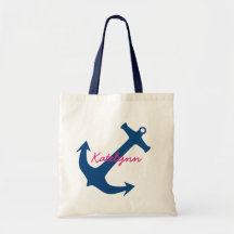 Navy Blue Nautical Anchor Monogram Canvas Tote