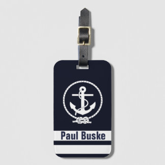 Navy Blue Nautical Anchor Monogram Luggage Tag