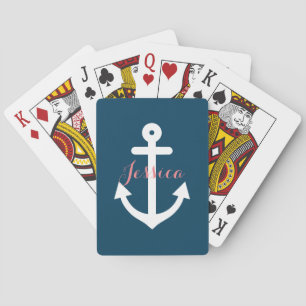 Navy Blue Nautical Anchor Monogram Playing Cards