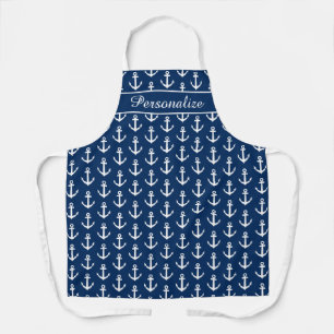 Navy blue nautical anchor pattern personalised apron