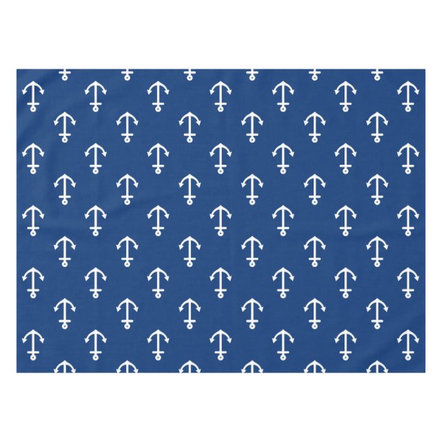 Navy Blue Nautical Anchor Pattern Tablecloth (Front (Horizontal))