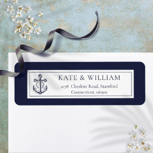 Navy Blue Nautical Anchor Return Address