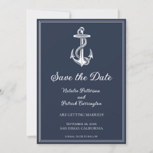 Navy Blue Nautical Anchor Save the Date Invitation