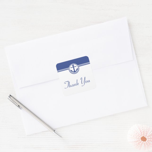 Navy Blue Nautical Anchor Thank You Stickers (Envelope)