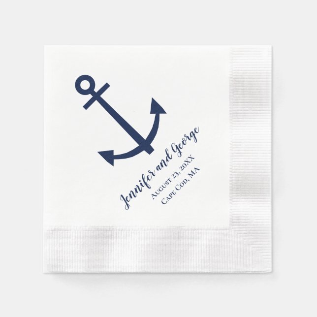 Navy Blue Nautical Anchor Wedding  Napkin (Front)