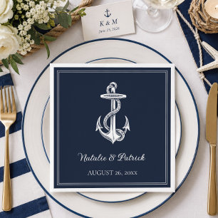 Navy Blue Nautical Anchor Wedding Paper Napkins