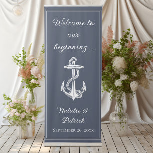 Navy Blue Nautical Anchor Wedding Retractable Banner