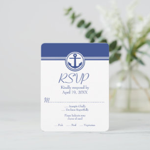 Navy Blue Nautical Anchor Wedding RSVP Card