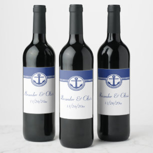 Navy Blue Nautical Anchor Wine Label
