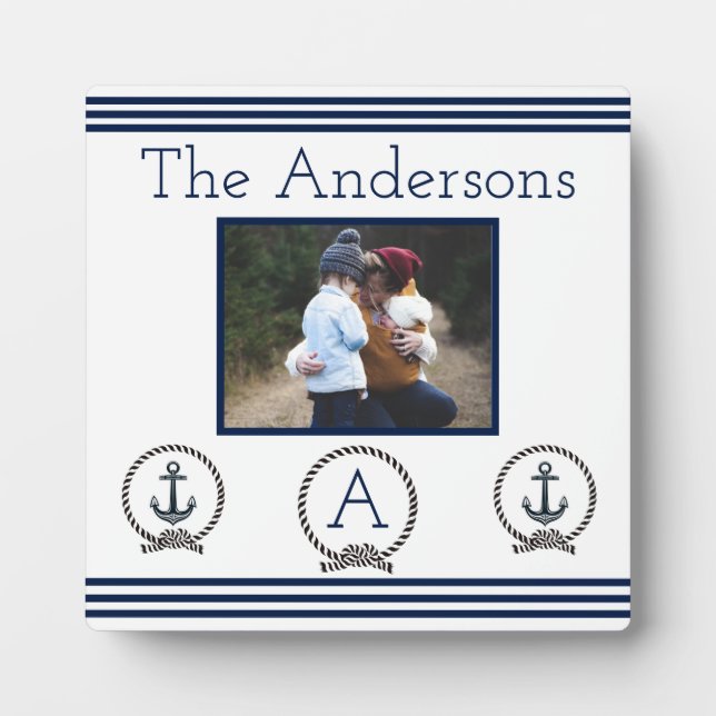 Navy Blue Nautical Anchors Monogram Photo Frame (Front)