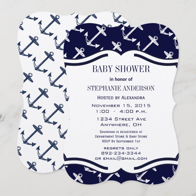 Navy Blue Nautical Baby Boy Shower Invitation (Front/Back)