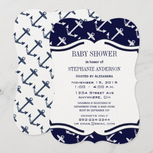 Navy Blue Nautical Baby Boy Shower Invitation