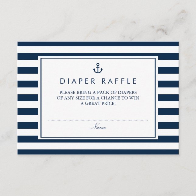 Navy Blue Nautical Baby Shower Diaper Raffle Enclosure Card (Front)