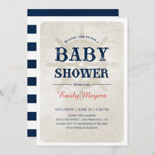 Navy Blue Nautical Baby Shower Invitation
